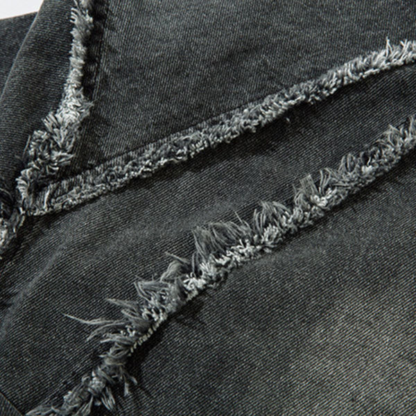 Oversized Stand-up Collar Washed Distressed Denim Jacket