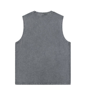 Acid Wash Raw Edge Sleeveless Tee