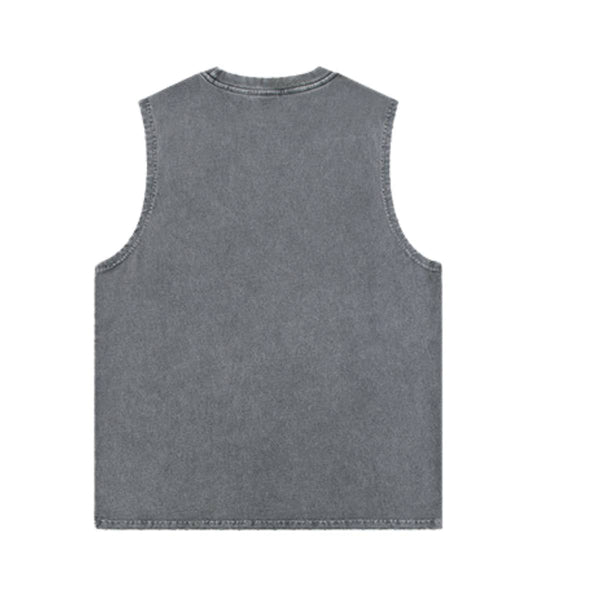 Acid Wash Raw Edge Sleeveless Tee