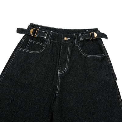 Retro Raw Denim Wide-Leg Bermuda Shorts