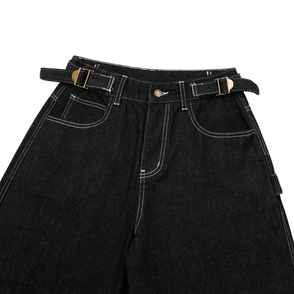 Retro Raw Denim Wide-Leg Bermuda Shorts