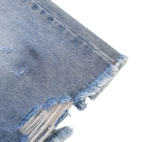 Distressed Washed Wide Leg Denim Shorts