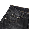 Faded Crackle Wash Baggy Curved Leg Denim Jeans