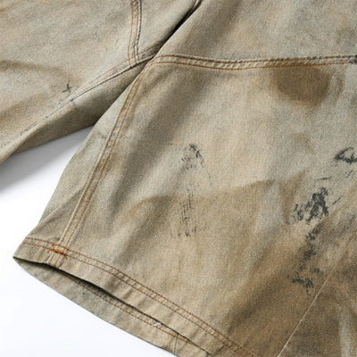 Vintage Mud-Washed Denim Texture Bermuda Shorts