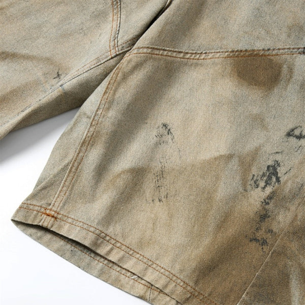 Vintage Mud-Washed Denim Texture Bermuda Shorts