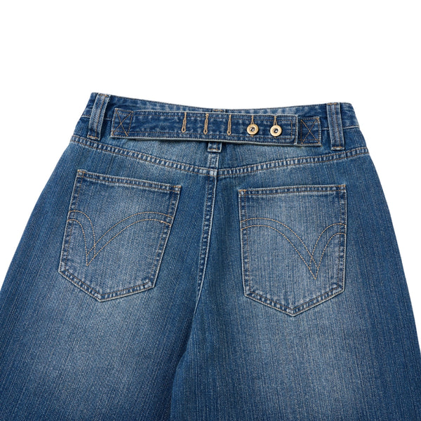 Retro Washed Denim Wide-Leg Bermuda Short