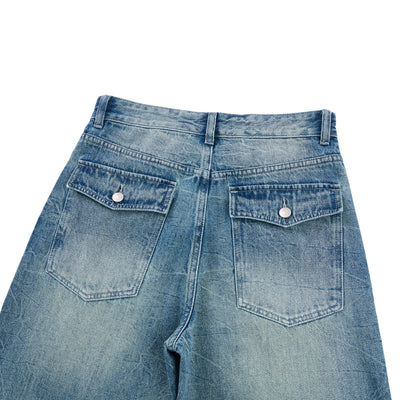 Medium Blue 3D-Whisker Baggy Jeans