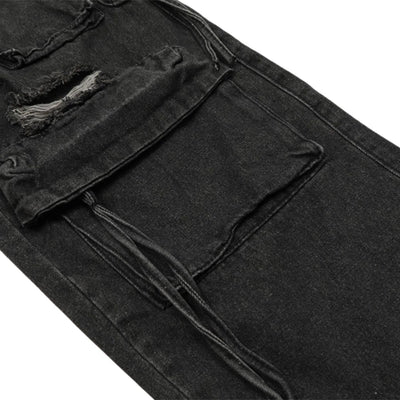 Men's Cargo Denim Pants Wide Leg Distressed Punk Street Unique