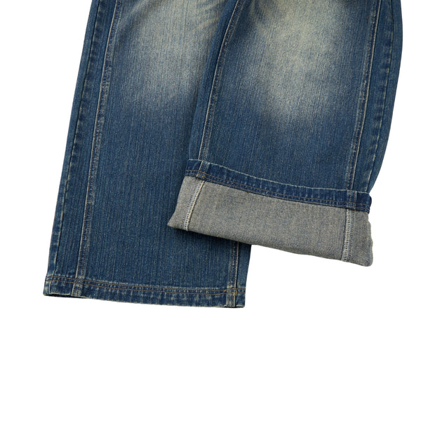 Vintage Whiskered Slub Relaxed Wide-Leg Denim Pants