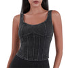 Knit Denim Corset Crop Fitted Tank