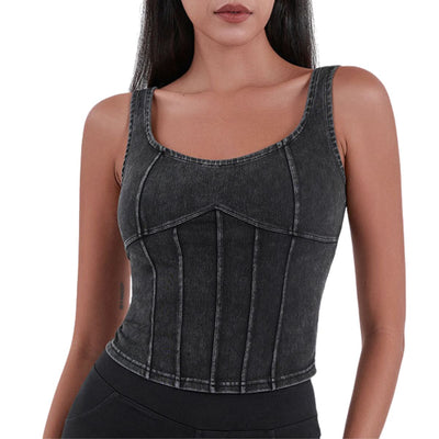 Knit Denim Corset Crop Fitted Tank