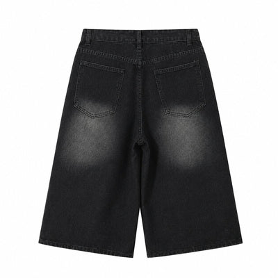 Star Print Washed Denim Capri Shorts