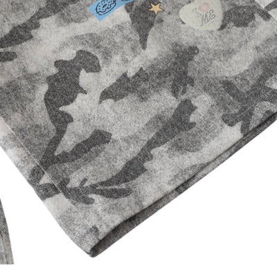 Washed Camo Graffiti Bear Patch Relaxed Wide-Leg Utility Bermuda Shorts