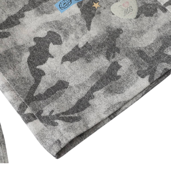 Washed Camo Graffiti Bear Patch Relaxed Wide-Leg Utility Bermuda Shorts