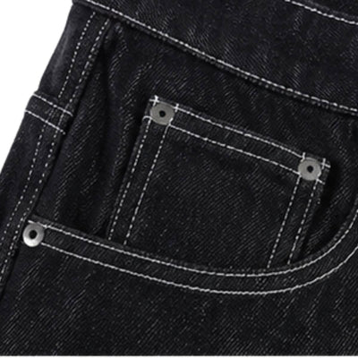 Contrast Stitch Black Wide-Leg Jeans