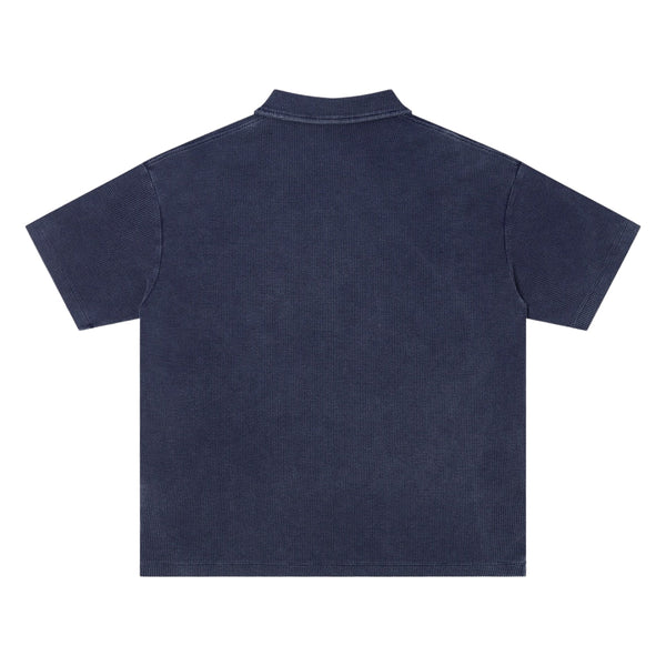 Retro Distressed Waffle Vintage Wash Polo T-Shirt