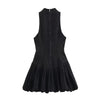 Black Sleeveless High-Neck Ruffled Mini Dress