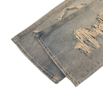Vintage Distressed Wide Straight Leg Denim Jeans