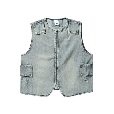 Relaxed Washed Zip-Up Denim Vest