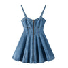 Front-Zip Smocked Denim Mini Dress