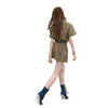 Short-Sleeve Belted Denim Mini Dress