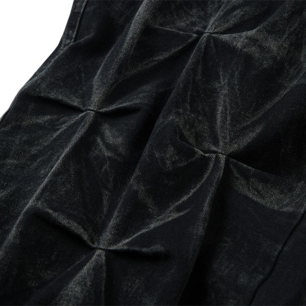 Men's Tie-Dye Denim Pants Heavy Pleated Distressed Loose Wide Leg