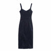 Decorative Button Strappy Denim Maxi Dress