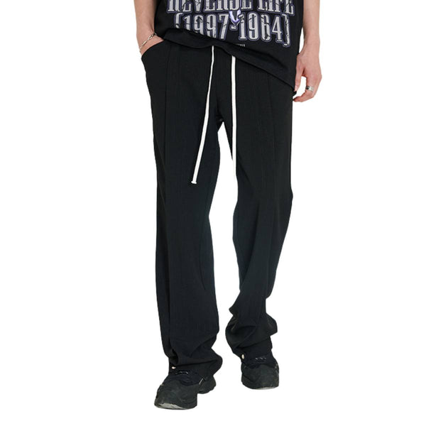 Solid Button Cuff Relaxed Straight Leg Track Pants