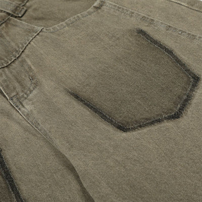 Men's American Street Curved Pants Washed Distressed Loose Wide Leg