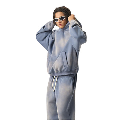 Oversized Spray-Bleach Distressed Fleece Hoodie