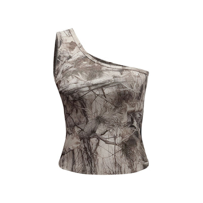 Asymmetric Single Shoulder Camo Cropped Tee
