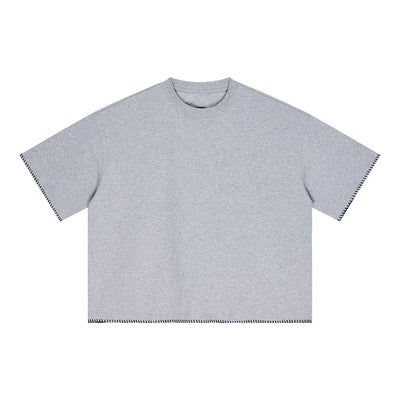 Oversized Minimal Tee Raw Edge Contrast Stitching