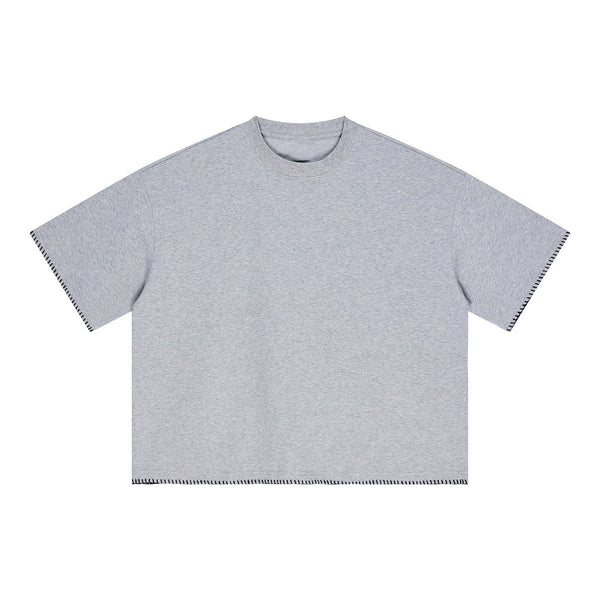 Oversized Minimal Tee Raw Edge Contrast Stitching