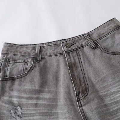 Baggy Fit Distressed Grey Ripped Jeans