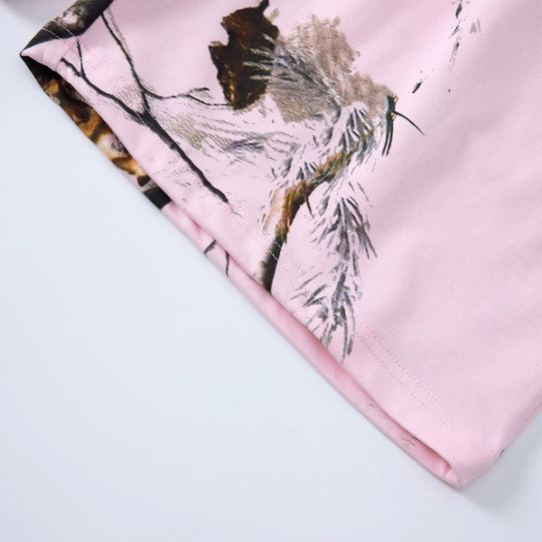 Elastic Waist Casual Pink Camo Branch Print Shorts