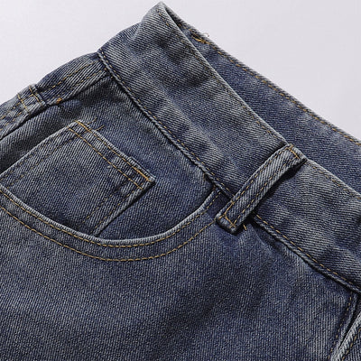 Embroidered Patch Denim Cargo Jeans with Striped Detail