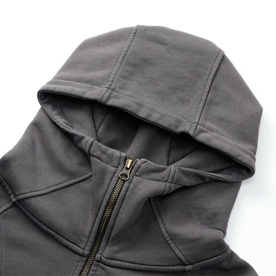 Vintage Washed Oversized Curved Stitch Zip Hoodie