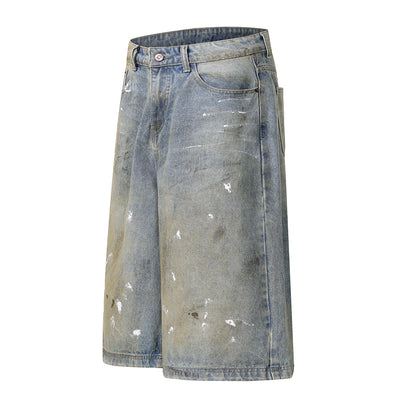 Ink Splash Vintage Wash Bermuda Shorts