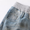 Vintage Wash Double-Waistband Ripped Jeans