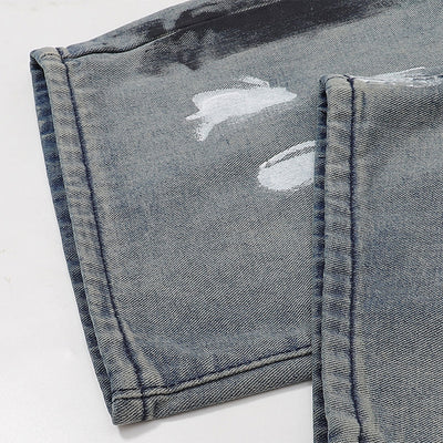 Paint Splatter Distressed Wide Leg Denim