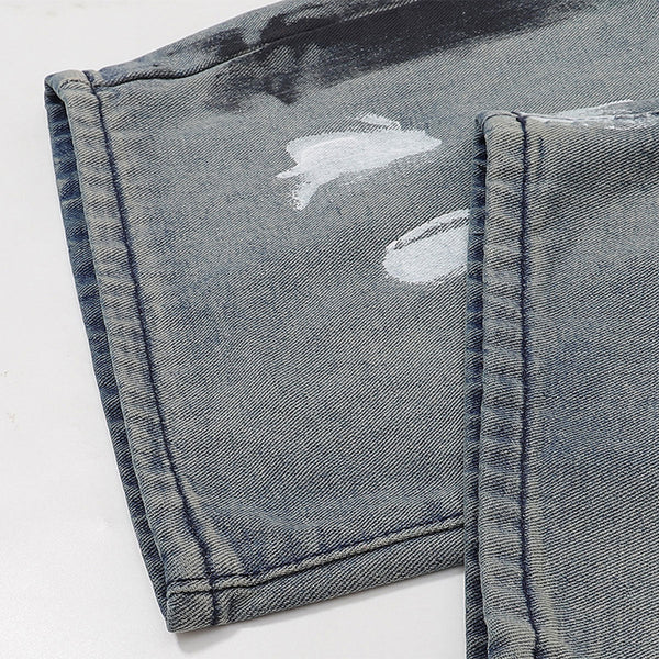 Paint Splatter Distressed Wide Leg Denim