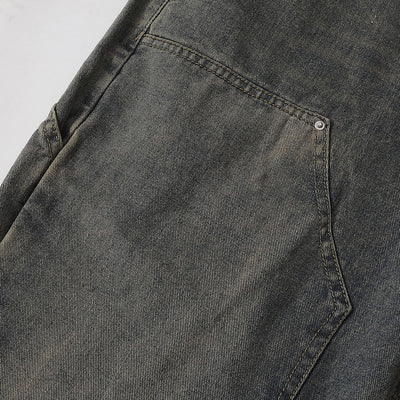 Utility Distressed Straight Leg Denim Jeans