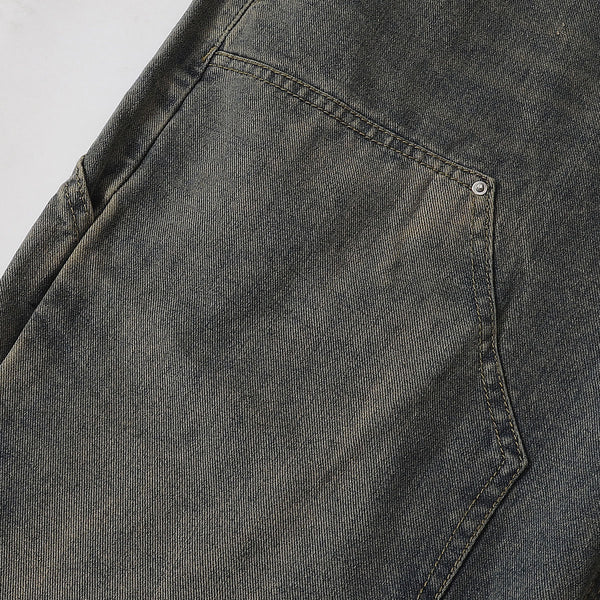 Utility Distressed Straight Leg Denim Jeans