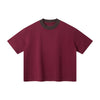 Oversized Color-Block Ribbed Collar Comfortable Tee