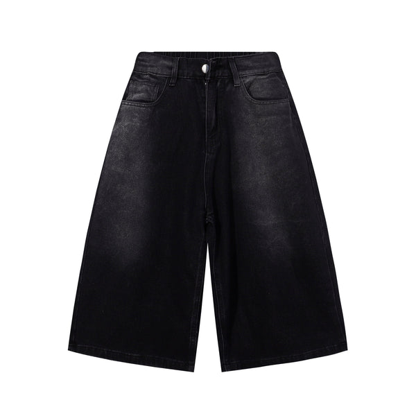 High Waist Wide Leg Ombre Denim Shorts