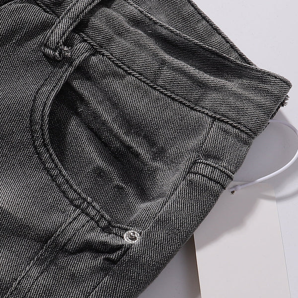 Faded Grey Distressed Wide Leg Vintage Jeans