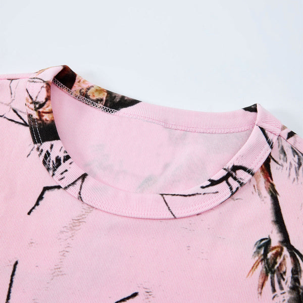 Nature Inspired Pink Camo Floral Crop Top Tee