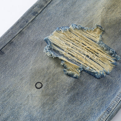 Vintage Washed Ripped Wide-Leg Jeans