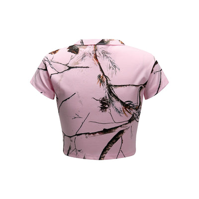 Nature Inspired Pink Camo Floral Crop Top Tee