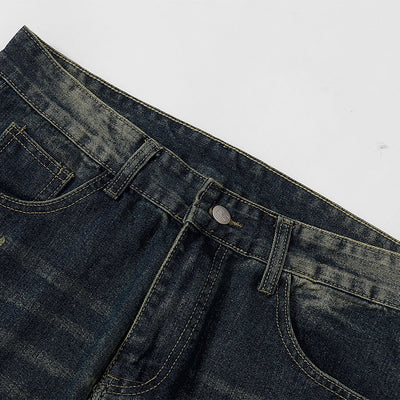Straight Leg Distressed Denim Jeans